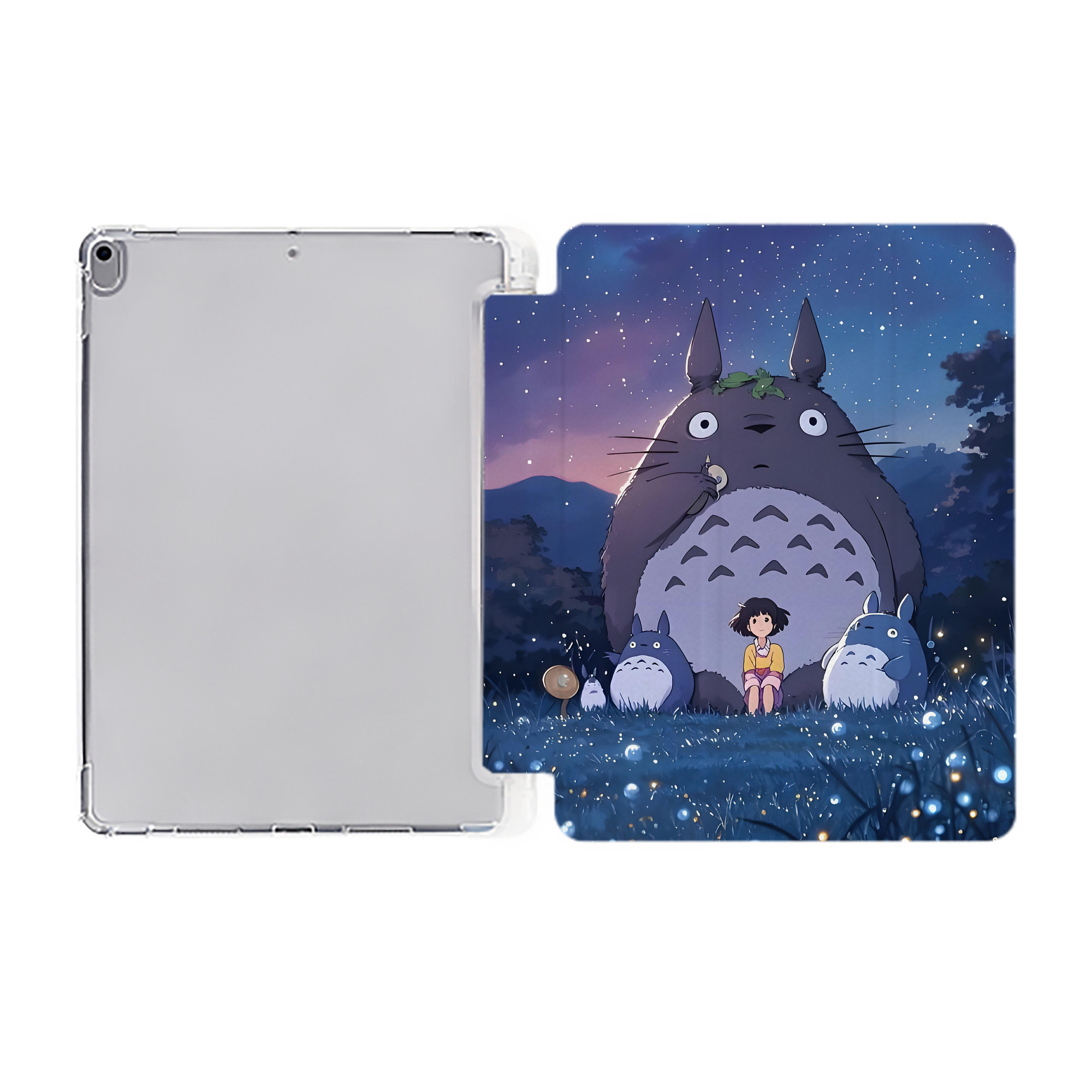 （画像用） となりのトトロ 草壁メイ 草壁サツキ My Neighbor Totoro Satsuki Kusakabe Mei Kusakabe IPad ケース ペン収納付き 三つ折りスタンド PUレザー×シリコン 対応機種9.5/10.5/10.9インチ